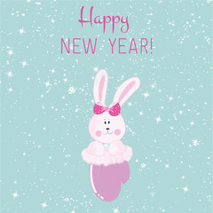 Winter, Rabbit, Printable card, 2019, Cartoon, Clipart, Snow, illustration, postcards, Holidays, new year, Christmas, children, kids