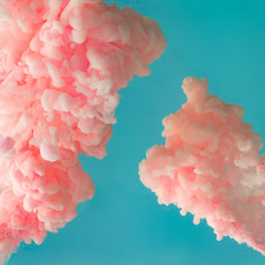 Abstract pastel pink color paint with pastel blue background.. Fluid composition with copy space. Minimal natural luxury.