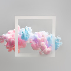 Abstract pastel pink and blue color paint with pastel gray background. Fluid composition with copy...
