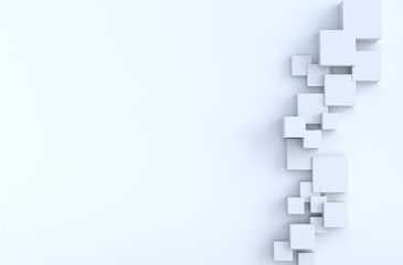 White geometric cube shapes  and copy space background. for design decorate. Realistic 3D render.