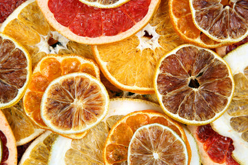Dried slices of various citrus fruits
