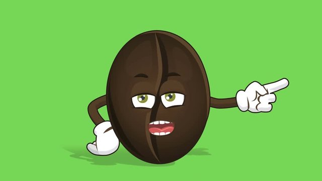 Cartoon Coffee Bean Right Pointer Grumble Speak with Face Animation Alpha Matte