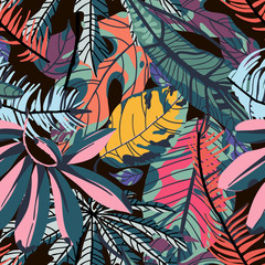 Tropical palm leaves seamless pattern.