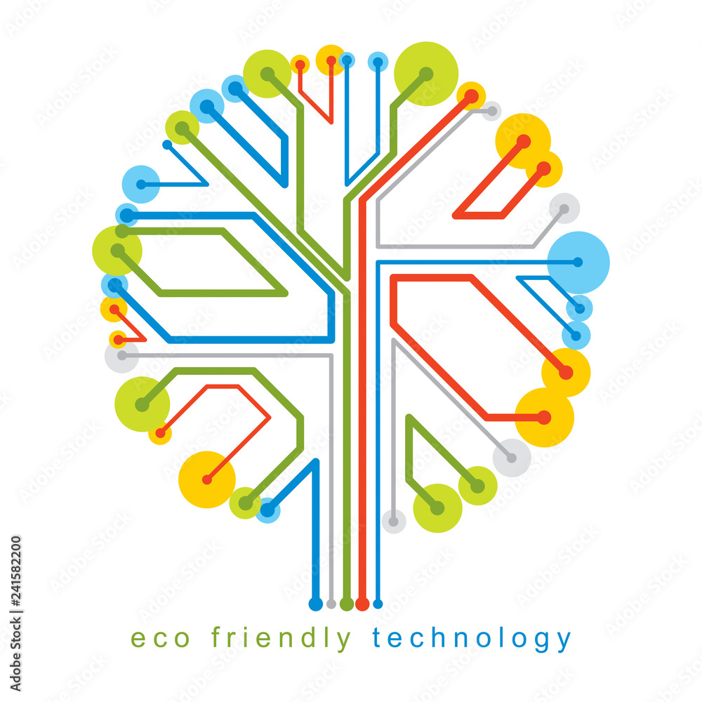 Poster art vector illustration of digital tree made using lines mesh as branches. technology and nature int