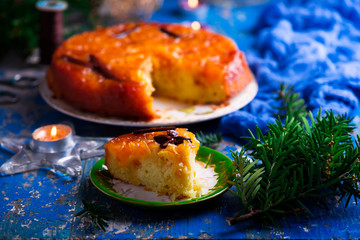 Tangerine upside-down cake.selective focus