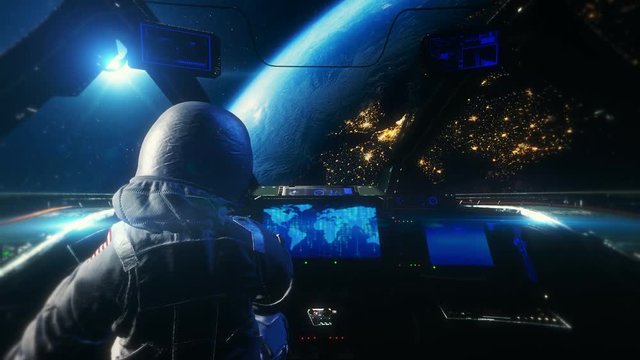 Astronaut in spaceship above earth 4K