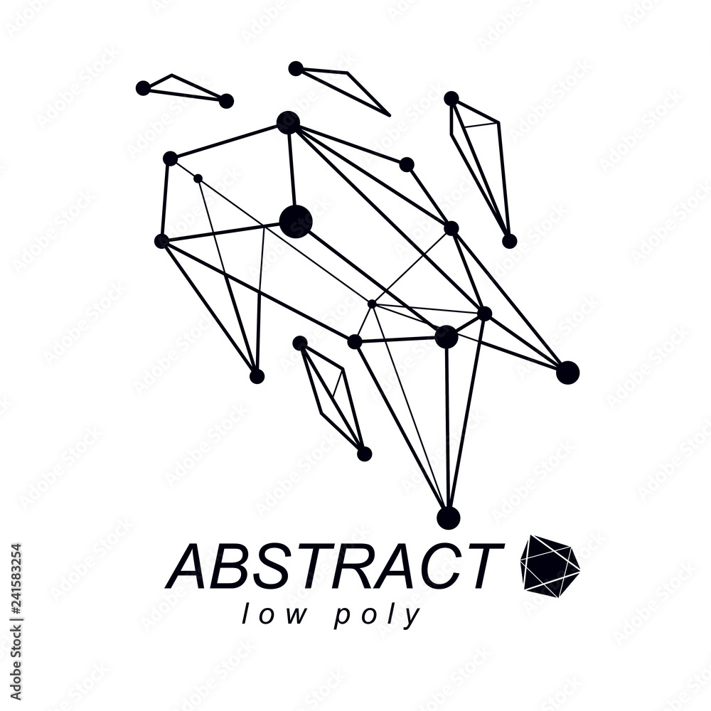 Poster 3d polygonal geometric faceted object, vector abstract design element. new technology logotype.