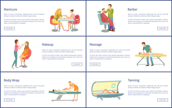 Manicure and Manicurist Tanning Posters Set Vector