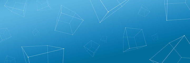 Abstract cubes with lines and dots. Minimal design for technology project. 3D Rendering