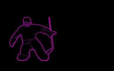 hockey player neon silhouette on black background