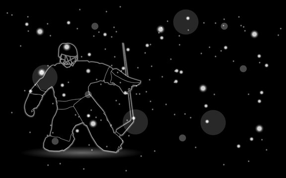 hockey player neon silhouette on black background