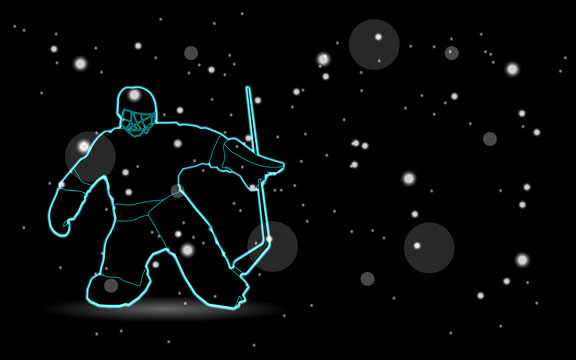 hockey player neon silhouette on black background