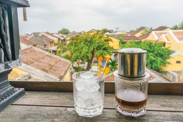 Traditional Vietnam coffee on the top of the coffee sh