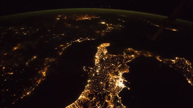 Time lapse of the planet earth from SIS. City lights at night. Italy and Nile river visible.  Elements of this image courtesy of NASA Johnson Space Center 