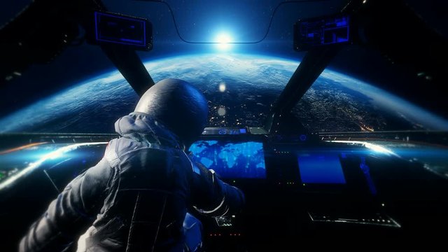 Astronaut in spaceship above earth