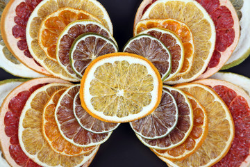 Dried slices of various citrus fruits