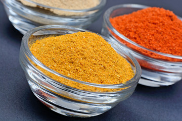 Spices in a transparent bowls