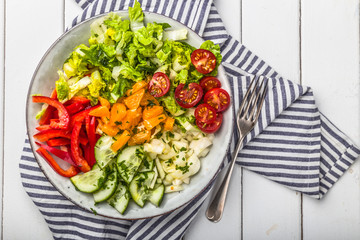 Fresh mixed salat with herbs and mushrooms
