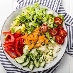 Fresh mixed salat with herbs and mushrooms