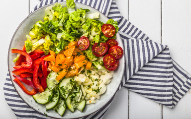 Fresh mixed salat with herbs and mushrooms