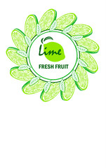 Banner with sliced lime pieces, leaves. Template for design  juice, lemonade,  cosmetic, natural medicine, herbal tea, food menu.