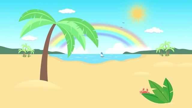 Strand mit Regenbogen und Krabbe Animation