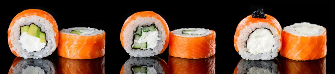 Foto op Plexiglas Stel traditionele sushi-broodjes in © smspsy