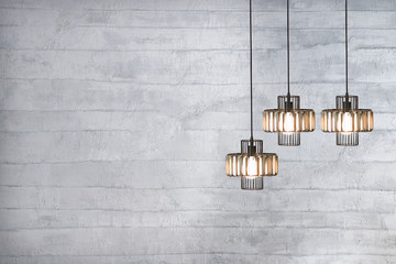 bright stone wall interior design and modern lamp
