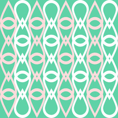 Pattern con geometrie concatenate su sfondo menta