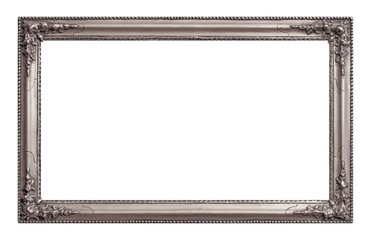 Silver frame for paintings, mirrors or photo isolated on white background	