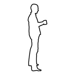 Man with mug standing icon black color vector illustration flat style image