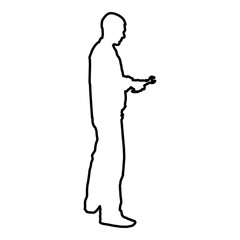 Repairman master man in overalls with tool in his hands nut key screw key spanner spanner wrench wrench icon black color vector illustration flat style image