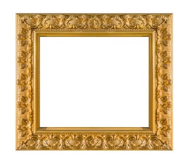 Golden frame for paintings, mirrors or photo isolated on white background