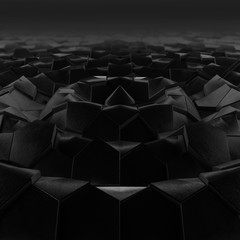 Abstract wave form hexagonal background. Grunge Polygonal Hex geometry dark surface . Futuristic technology black texture concept. 3d Rendering.
