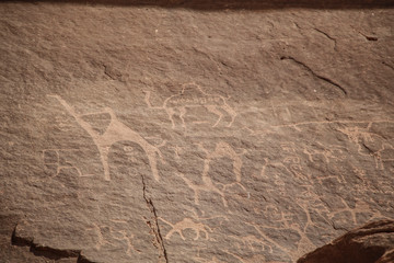 Rock Paintings, Petroglyphs, Wadi Rum, Arabian Desert, Jordan