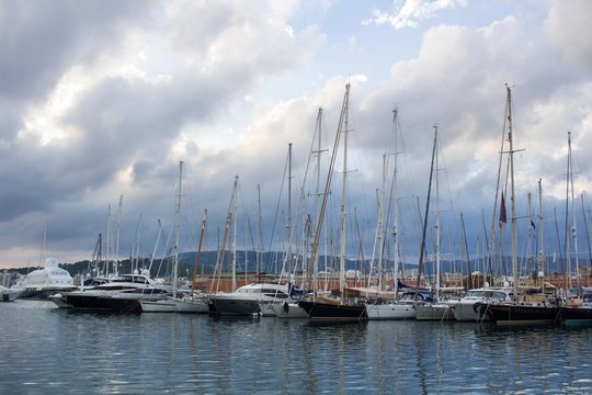 Panoramic view of dramatic cloudy skyscape in Mallorca marina