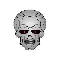 Iron skull pixel art. Metal head skeleton 8 bit