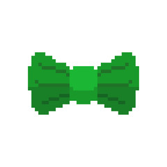 Green Bow butterfly pixel art isolated. St. Patrick's Day Leprechaun Clothing Fashion Accessory