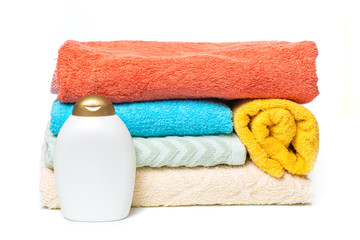 stack of towels isolated on white background.