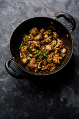 Brain / Bheja Fry of goat, sheep or lamb is a popular Indian or pakistani dish cooked on Bakra Eid(Eid-ul-zuha). served in karahi, pan or plate. selective focus