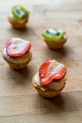 Mini Tarts, Tartolet or Tartlets with Strawberry, Cream and fresh fruits