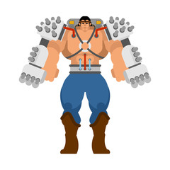 Exoskeleton mechanical technology robotic skeleton. Iron suit robot.  Metallic clothing cyborg. Vector illustration