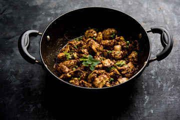 Brain / Bheja Fry of goat, sheep or lamb is a popular Indian or pakistani dish cooked on Bakra Eid(Eid-ul-zuha). served in karahi, pan or plate. selective focus