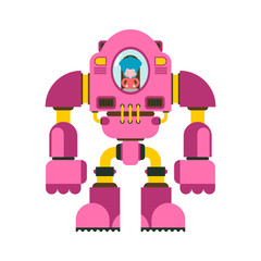 Children fighting robot. Little girl exoskeleton. mechanical technology robotic skeleton. Iron suit robot.  Metallic clothing cyborg. Vector illustration