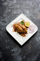 Brain / Bheja Fry of goat, sheep or lamb is a popular Indian or pakistani dish cooked on Bakra Eid(Eid-ul-zuha). served in karahi, pan or plate. selective focus