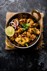 Brain / Bheja Fry of goat, sheep or lamb is a popular Indian or pakistani dish cooked on Bakra Eid(Eid-ul-zuha). served in karahi, pan or plate. selective focus