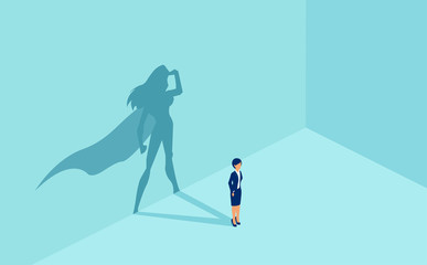 Vector of a businesswoman with superhero shadow.