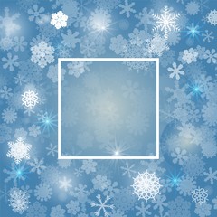 Abstract blue background. A lot of different shining snowflakes. Greeting card. Vector illustration. Eps 10.