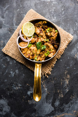 Brain / Bheja Fry of goat, sheep or lamb is a popular Indian or pakistani dish cooked on Bakra Eid(Eid-ul-zuha). served in karahi, pan or plate. selective focus