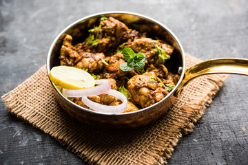 Brain / Bheja Fry of goat, sheep or lamb is a popular Indian or pakistani dish cooked on Bakra Eid(Eid-ul-zuha). served in karahi, pan or plate. selective focus